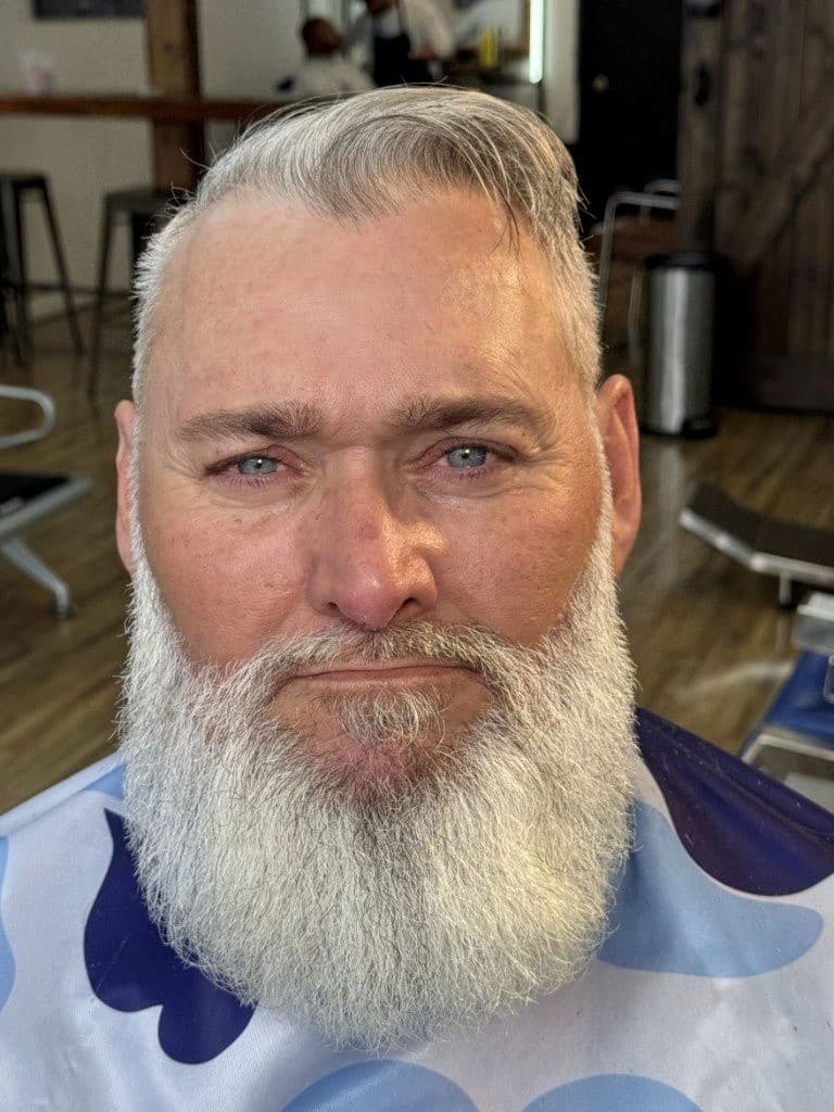 Full white beard sculpt finished in the lounge chair