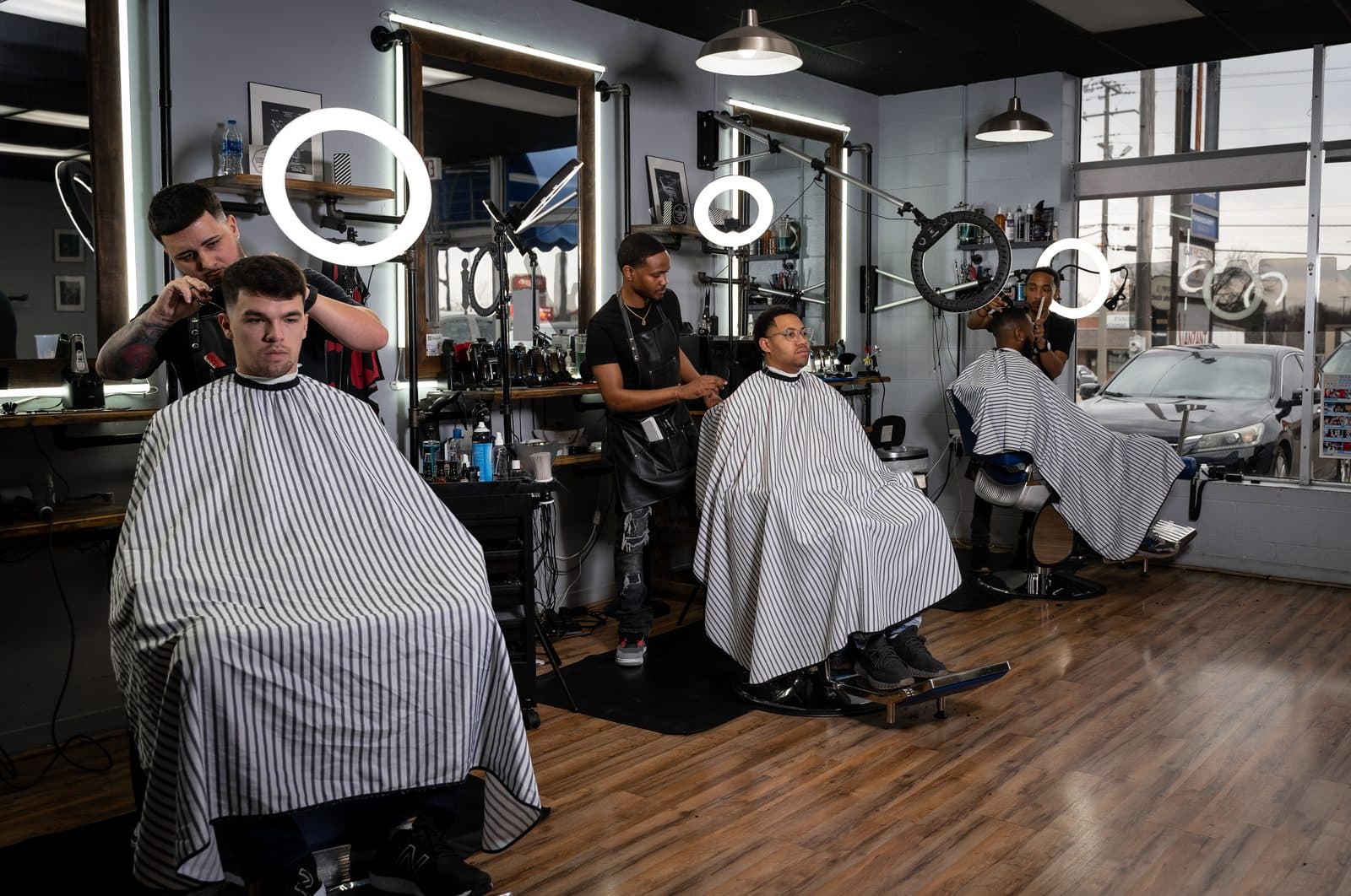 Barber stations and shop floor at Vanzant